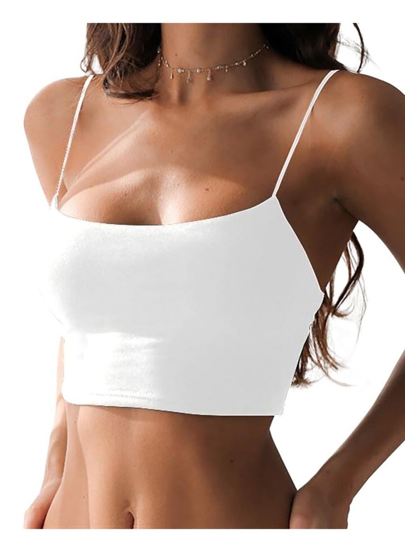 Women’s Sexy Spaghetti Strap Camisole, Y2K Tube Slim Fitted Yoga Cami Crop Top, Basic Tank Top, S - Image 1